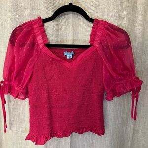 Pink CeCe top, XS, sheer sleeve with bow, worn once